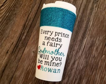 Fairy Godmother gift, Godmother gift, Baptism gift, Godmother mug, Godmother proposal, Pregnancy announce, travel mug, glitter mug