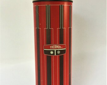 Vintage 1971 Red, Brown and Yellow King-Seely Metal Thermos (1 Quart)