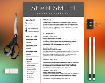 Curriculum Vitae Template - Professional Resume Template + Cover Letter - Microsoft Word Mac / PC - Resume Templates - Instant Download