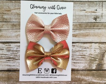 Rose Gold Hair Bow, Gold Hair Bow, Rose Gold Headband, Rose Gold Clip, Gold Hair Clip, Gold Headband, Pigtail Bow, Piggy Bows, Mini Hair Bow