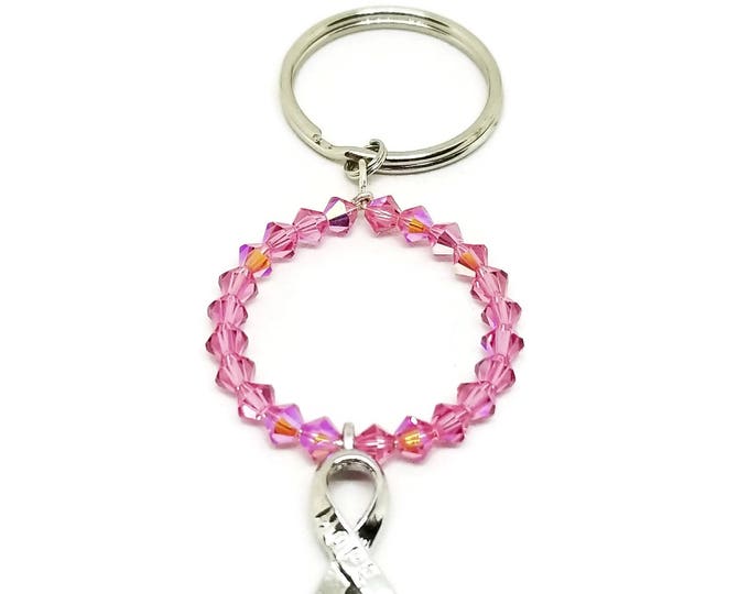Breast Cancer Awareness Key Chain, Pink Ribbon Key Chain, Awareness Ribbon, BCA Key Chain, Unique Birthday Gift, Pink Beaded Keychain