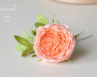 Peach Rose hair pin Wedding Flower Vintage style Bohemian Accessories Boho chic Rustic Bride Flower hairpiece Gift for women romantic gift