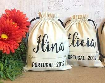 Personalized Gift Bag - Party Favors, Bridal Shower, Bridesmaid, Wedding, Birthday, Travel, Bachelorette, Thank you-Drawstring Cotton Pouch