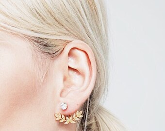 Dainty wreath/leaf earjackets earrings_ gold/rose/silver