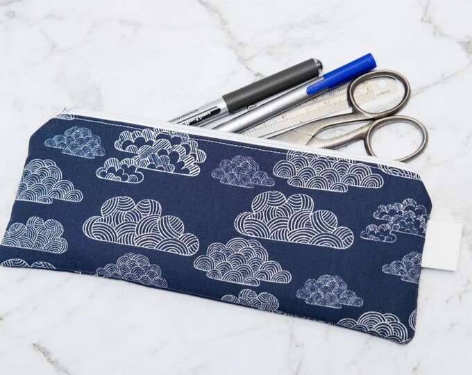 Navy Blue Clouds Pencil Case