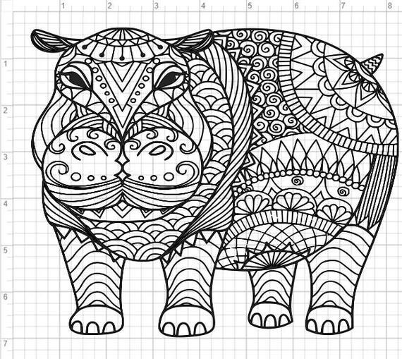 Mandala Style Hippo SVG PDF EPS Dxf & Studio 3 Cut Files