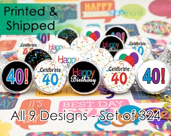 Happy 40th Birthday Party Sticker Decorations for Hershey Kisses, Envelope Seals, Candy Decorations (Set of 324)