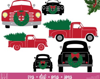 6 Christmas Truck svg - Old Truck svg - Vintage Truck svg - Christmas Wreath svg - Christmas Tree svg - Truck svg files - Christmas svg