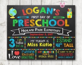 Boy Printable First Day of School Sign First Day of Preschool Chalkboard Sign Printable Kindergarten Sign Back to School Photo Prop 11 x 14