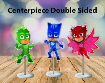 INSTANT DL- Pj Masks Centerpiece Double-Sided - printable Digital party birthday Graphic Instant Download
