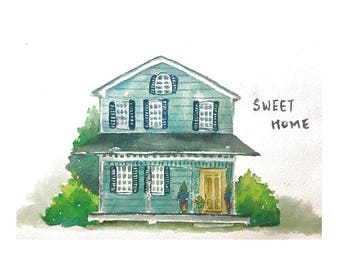 Custom House Portrait/ House Watercolor/ Original House Illustration/ Custom painting/ Watercolor Painting/ House Warm Gift