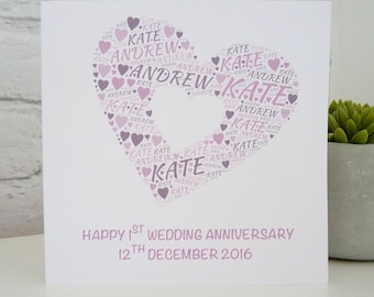 Personalised 1st Anniversary Card, Wedding Anniversary Card, Special Card, Personalised Anniversary Card