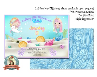 MERMAID INVITATIONS, Mermaid Invitation Birthday, Mermaid Invites, Mermaid in the USA, Printable Invitations, Printable Invite, Digital Invi