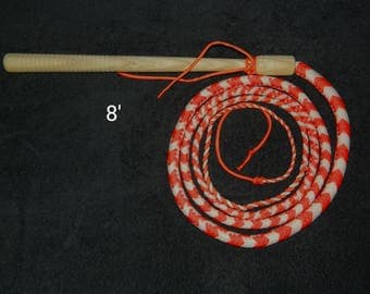 8' Cow Whip - Neon Orange & White - Paracord