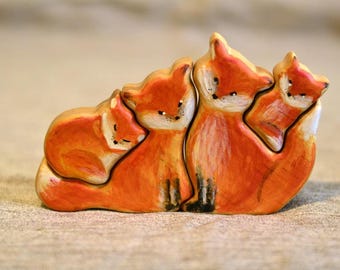 New! Wooden FOX Family / RACCOON family puzzle , Family Anniversary gift waldorf toy