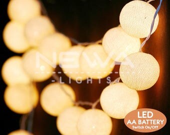 20 LED Battery Powered Ivory Beige Cotton Ball Fairy Lights Indoor String Lights Christmas Lights Gifts Bedroom Nursery Patio Home Decor