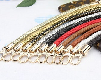 1 Pair Woven Leather Purse Strap, Metal Clasps Bag Strap, Shoulder Purse Round Handle, Braided Hand Strap, Leather Belt Buckle, Tote Chain