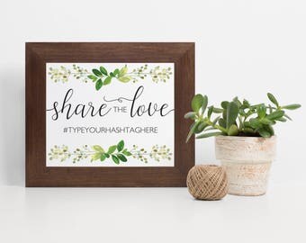 Laurel Leaf Hashtag Sign, Eucalyptus Hashtag Wedding Sign, Rustic Printable Hashtag Sign, Instant Download Hashtag Sign, Share the Love