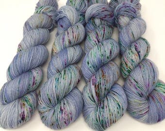 Hand Dyed Sock Yarn - Dots on Denim - 75/25 Superwash Merino Wool and Nylon- 4 Ply Fingering Weight