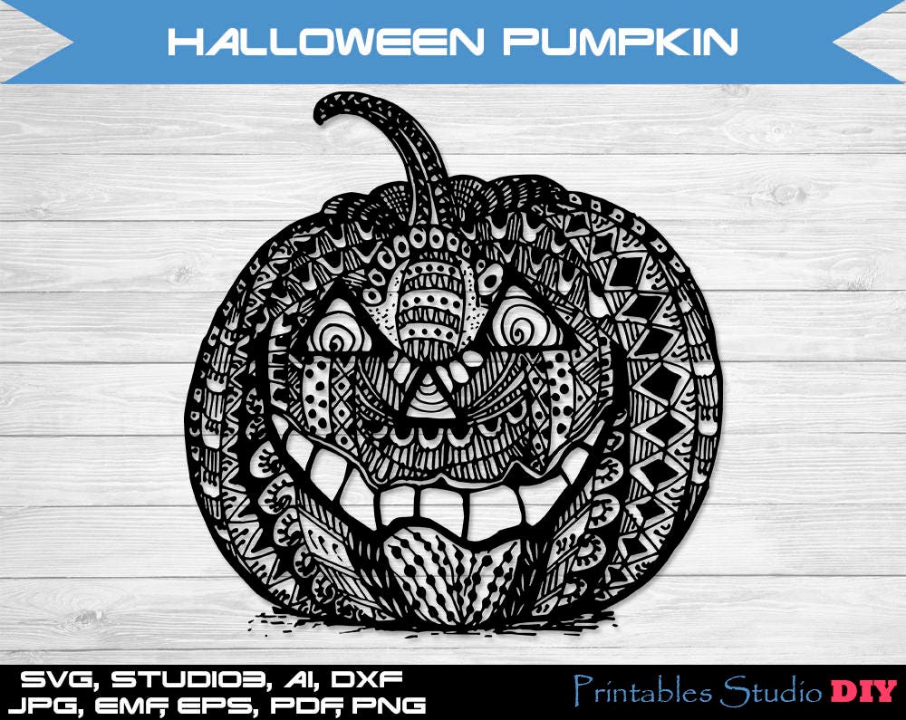 Download Halloween Pumpkin Zentangle mandala files cuttable Cricut