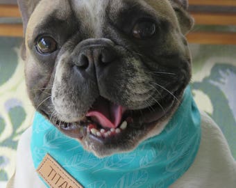 Dog Bandana, Feather, Turquoise, Personalized Bandana, Leather Patch,Personalized, dog accessories, dog bandana, pet accessories, dog scarf,
