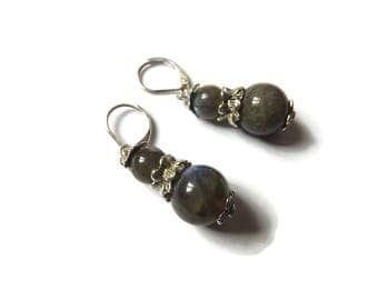 Retro victorian earrings with labradorite beads and silver 925 earrings, "Hanae"