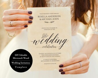 Printable Wedding Invitation Template, Wedding Invitation Template Download, Wedding Invitations Packages, Kraft Wedding Invitation, MSW5