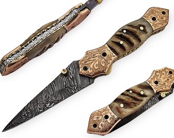 100% handmade Damascus steel with special handle Liner Lock pocket folding knife/pliant Damas /Damaskus Falten 4026