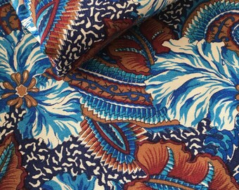 Blue and Brown Floral Cotton Fabric - Two Yards - Cotton Fabric Floral Print Cotton - Quilt Cotton Fabric -Sewing fabric Boho Fabric Fabric