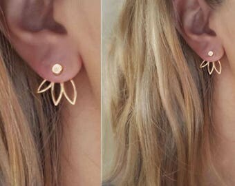 Delicate lotus ear jacket, Lotus earring,Sun ear jacket, Bar ear jacket,Bar ear cuff, chevron ear jacket, unique earring, cross earring