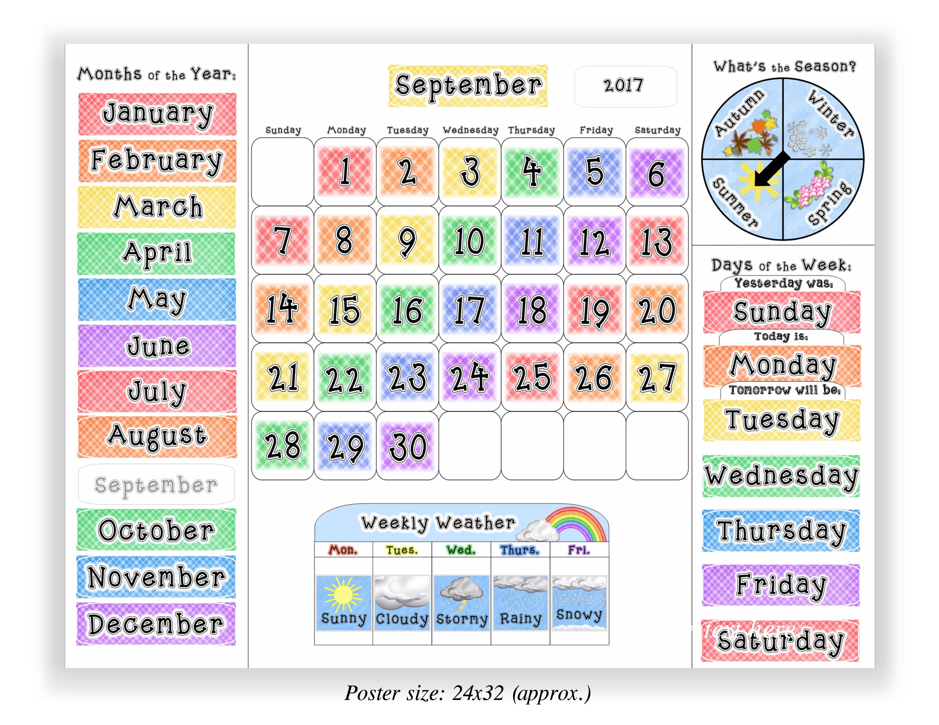 Calendar for Kids Learning Classroom Teaching Months Days