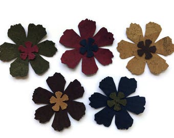 Beautiful Cork Fabric Die Cut, Sew on Flower Applique for Needlecraft and Sewing Projects, Two Sizes & 5 Colours Available