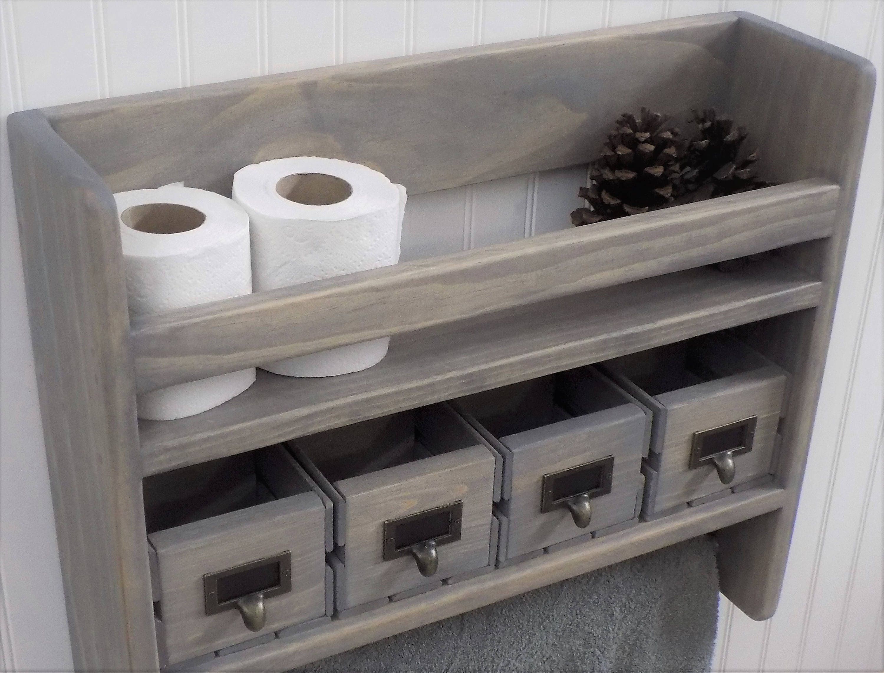 Bathroom Shelf with Towel Bar / Rustic / Tall