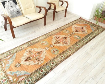 Oushak Rug Runner 133 x 41 inches Wool 100% Runner Rug Vintage Oushak Rug Handmade Rug Oushak Runner Rug Turkish Rug Pink Runner Rug