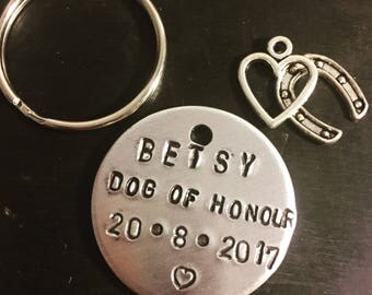 Pet Tag, Dog Wedding, Dog Of Honour, Hand Stamped Custom Pet Tags, Dog Tag, Cat Tag, SALE, With Free Charm,