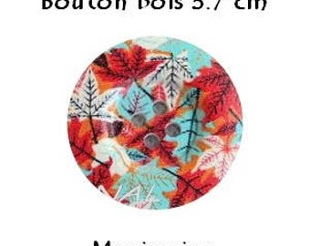 2 buttons wood/sewing/scrapbooking 3.7 cm flower blue/ORANGE