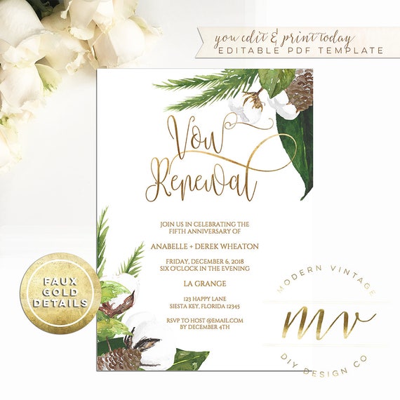 Anniversary Dinner Invitation template Vow Renewal