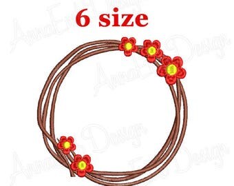 Floral monogram Frame Embroidery Design. Floral Circle Frame. Flower embroidery Monogram Font Frame. Flower Frame Border. Machine Embroidery