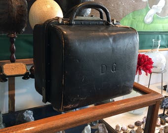 Antique rare unconventional black leather doctor bag