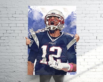 Tom Brady 3 New England Patriots - Sports Art Print Poster - Watercolor Abstract Paint Splash - Kids Decor - Gifts for Men - Man Cave