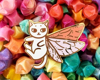 Moth Fairy Cat - Hard enamel pin - kawaii cat pin, cute enamel pin, cat lapel pin, kitty enamel pin, cute kitty pin, cute cat enamel pin