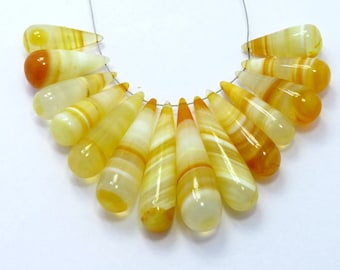 RARE !!! ~ Yellow Shaded Chalcedony Drops Briolettes 37X10 21X8MM Approx Good Quality On Whole Sale Price { CD-01}