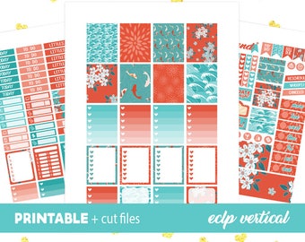 Printable Planner Stickers, Cricut PNG, Silhouette, Erin Condren June Sticker Kit, Oriental Stickers, Weekly Stickers Japan Koi