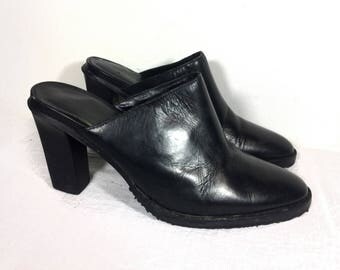 8 | Colin Stuart black leather 90's style high heeled pointed toe mules