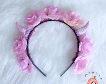 cute pink kawaii demonic flower crown