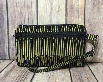 Black & Gold /Clutch/Pouch/Wallet with card slots and removable strap