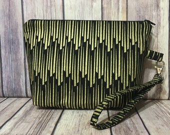 Black/Gold Wristlet/Clutch/Pouch with removable strap