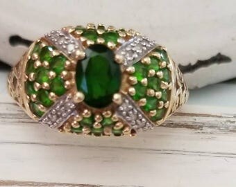 Estate 14k Peridot and Diamond Fashion Ring.