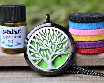 Stainless Steel Two Tone Essential Oil Diffuser Necklace//Two Tone Tree of Life//Aromatherapy// With a Choice of Essential Oil (12 Variety)