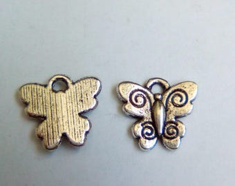 5 charms 12x12mm Silver butterflies
